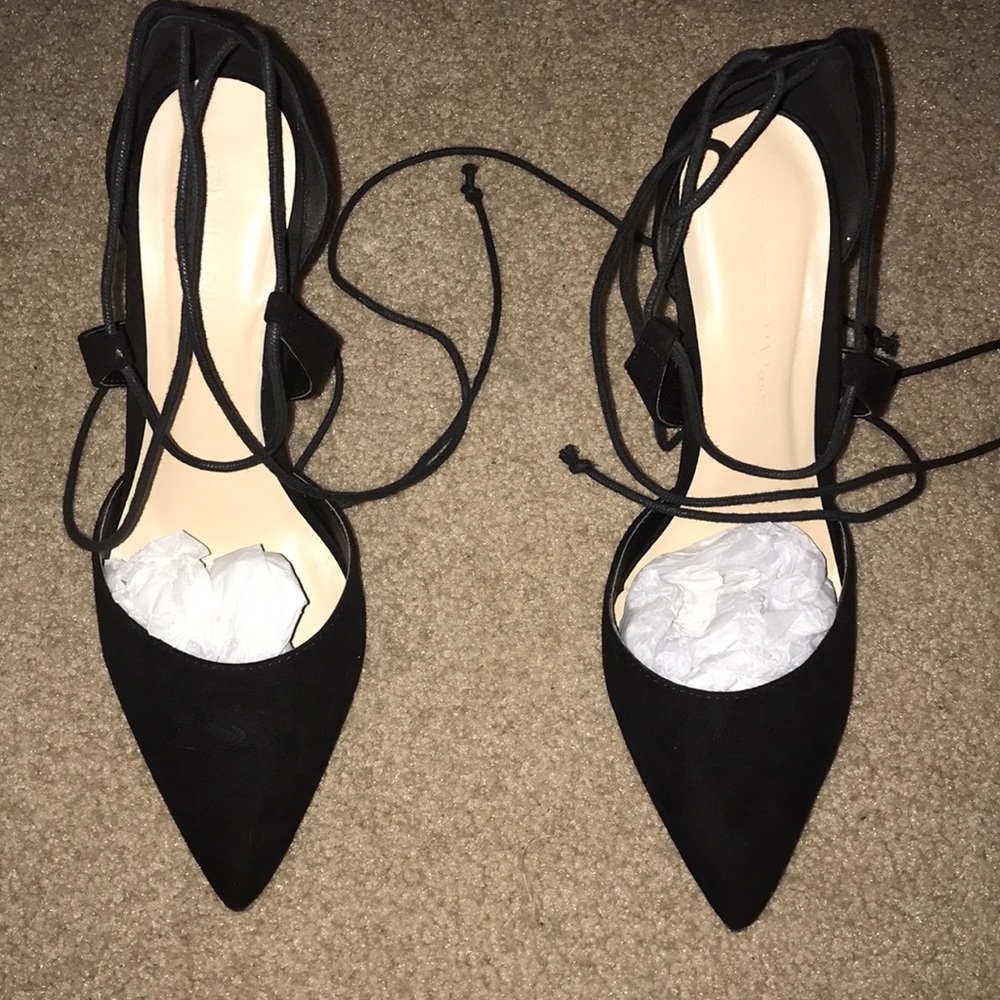 Suede Black Cut Out Pump Lace Up